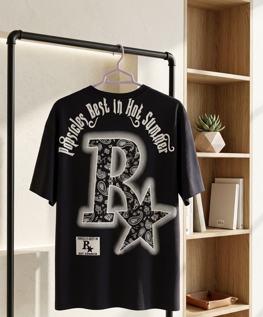 Modern R Graphic Print Baggy T-Shirts